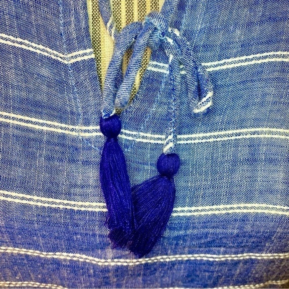 Tunic Top S / XS Fresh Produce Blue White Embroidered Detail Viscose Ties - Picture 5 of 16